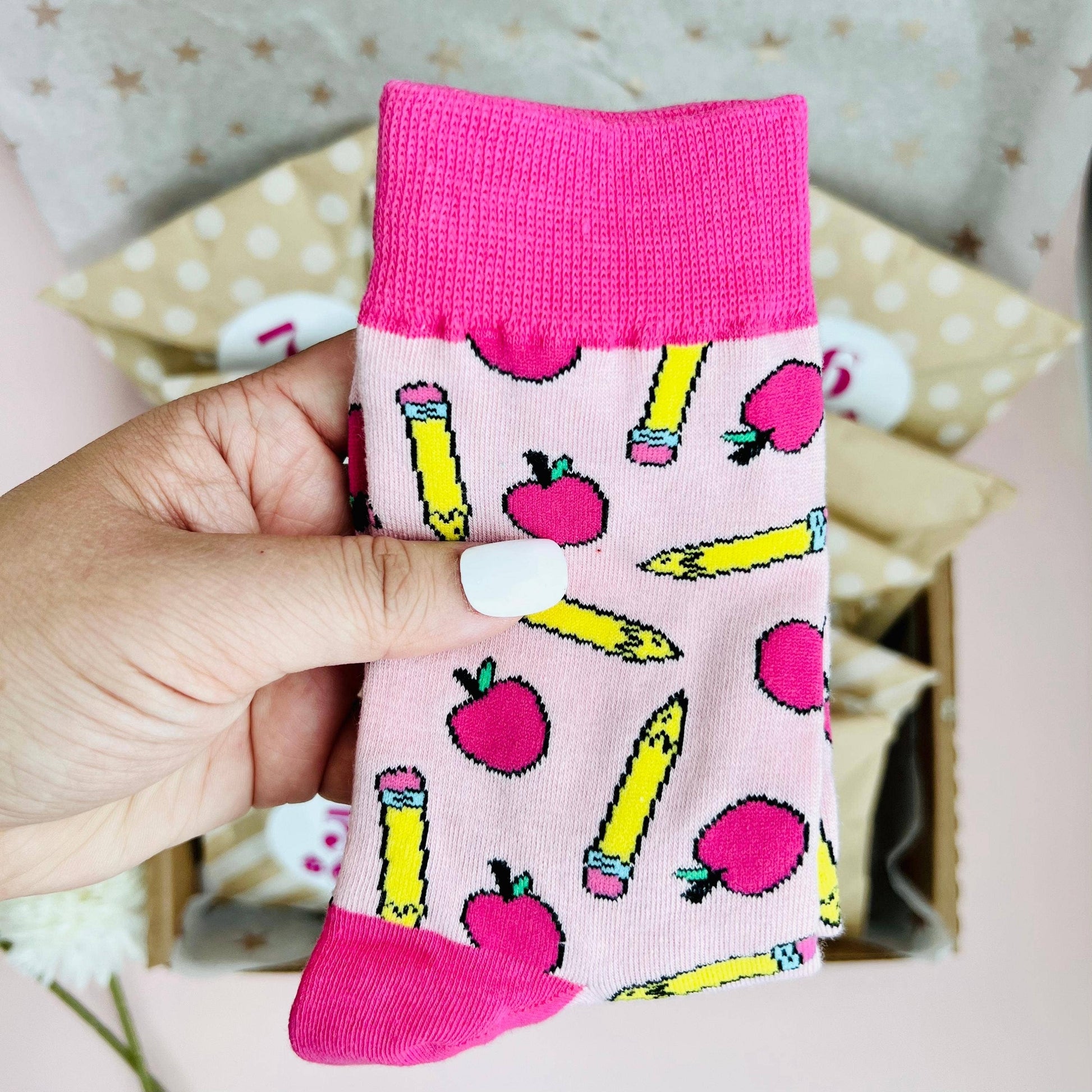 Tiny Gift Society Teacher's Delight Apple & Pencil Socks